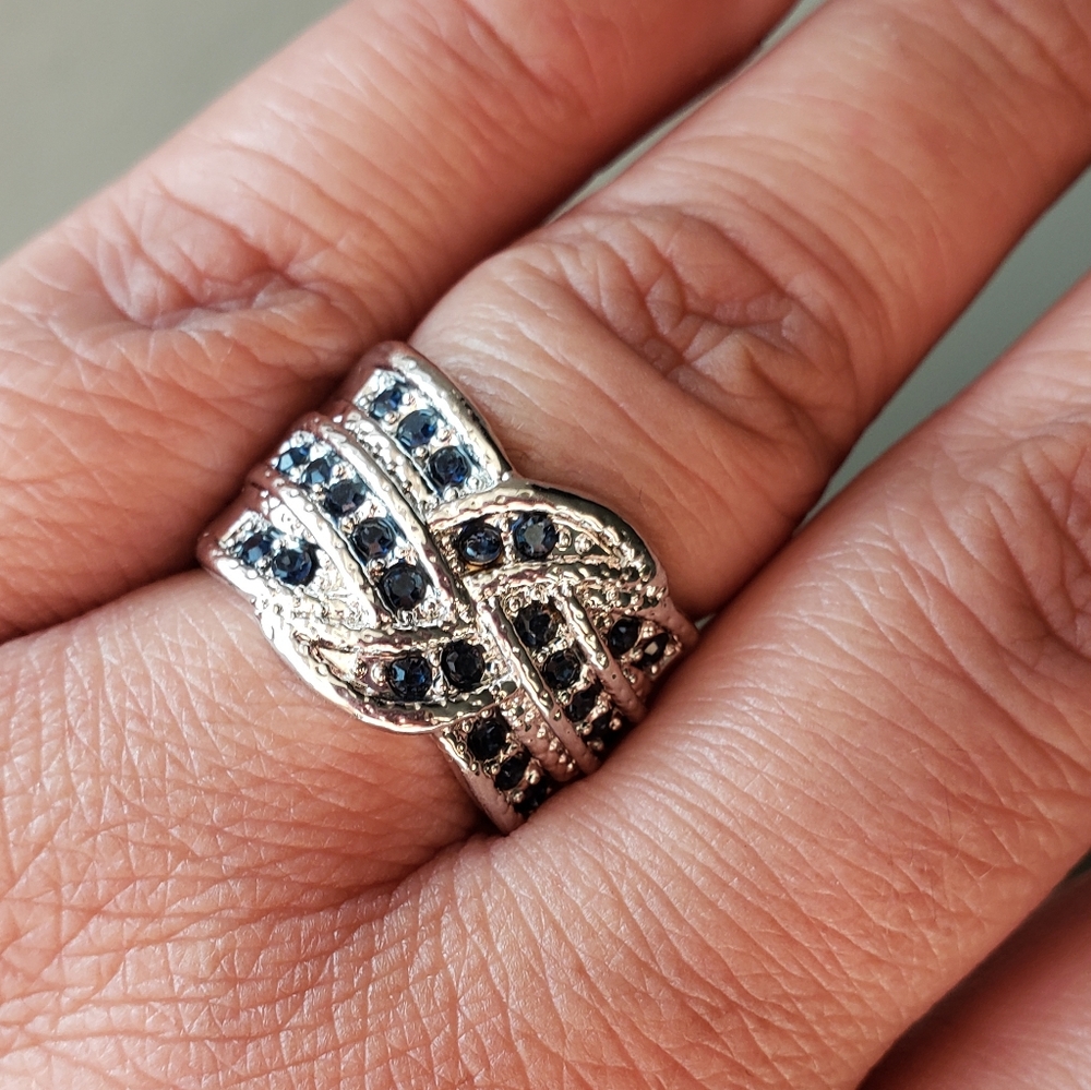 Silvertone Blue CZ Ring - Picture 7 of 8